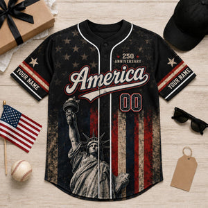 Personalized America 250 Baseball Jersey, Custom Name USA 250th Anniversary Shirt, 1776 2026 Patriotic Jersey, 4th of July Gift