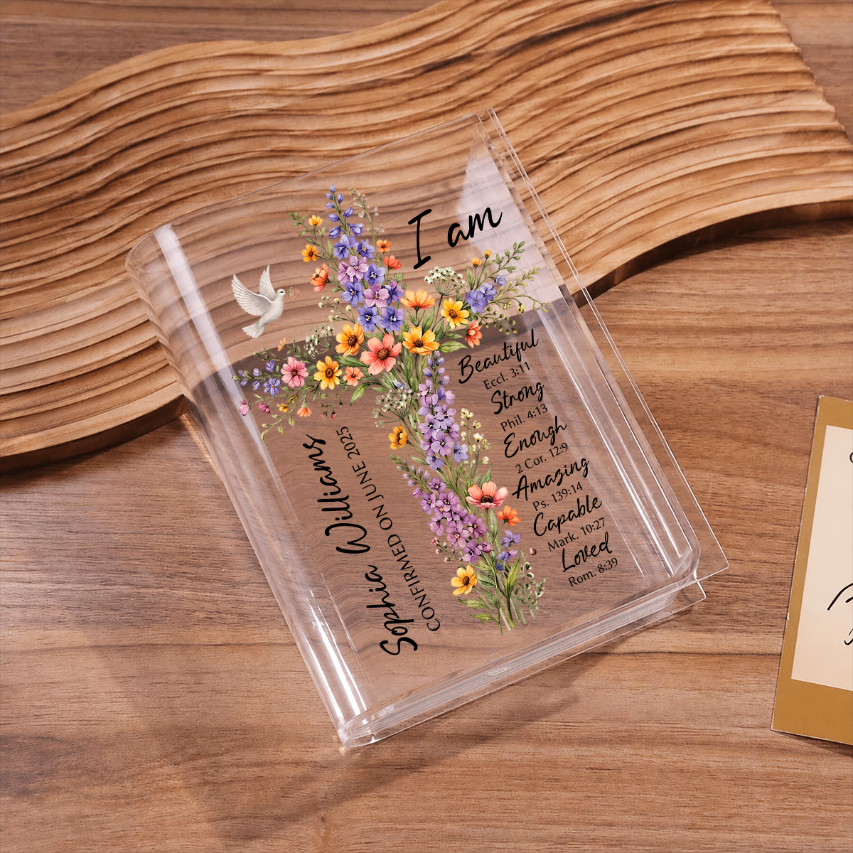 Floral Cross Journal With Custom Name Clear Acrylic Book Vase for Flowers, Transparent Flower Vase for Home Decor