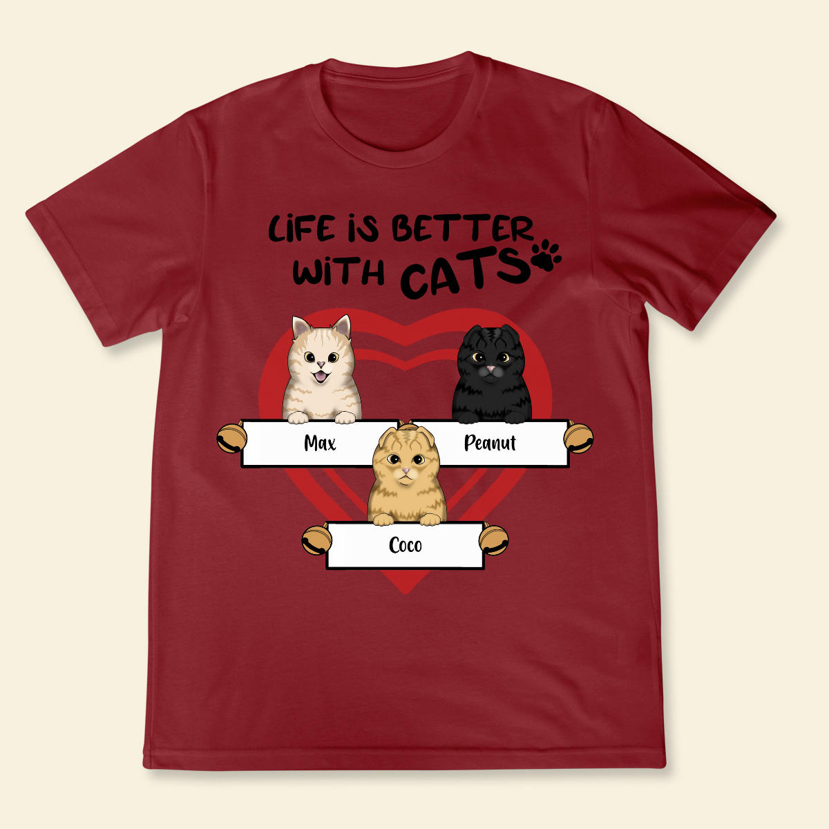 Life Is Better With Cats Jingle Bell Custom Tee Personalized T Shirt Christmas Gift For Cat Lovers Custom Gift For Cat Mom