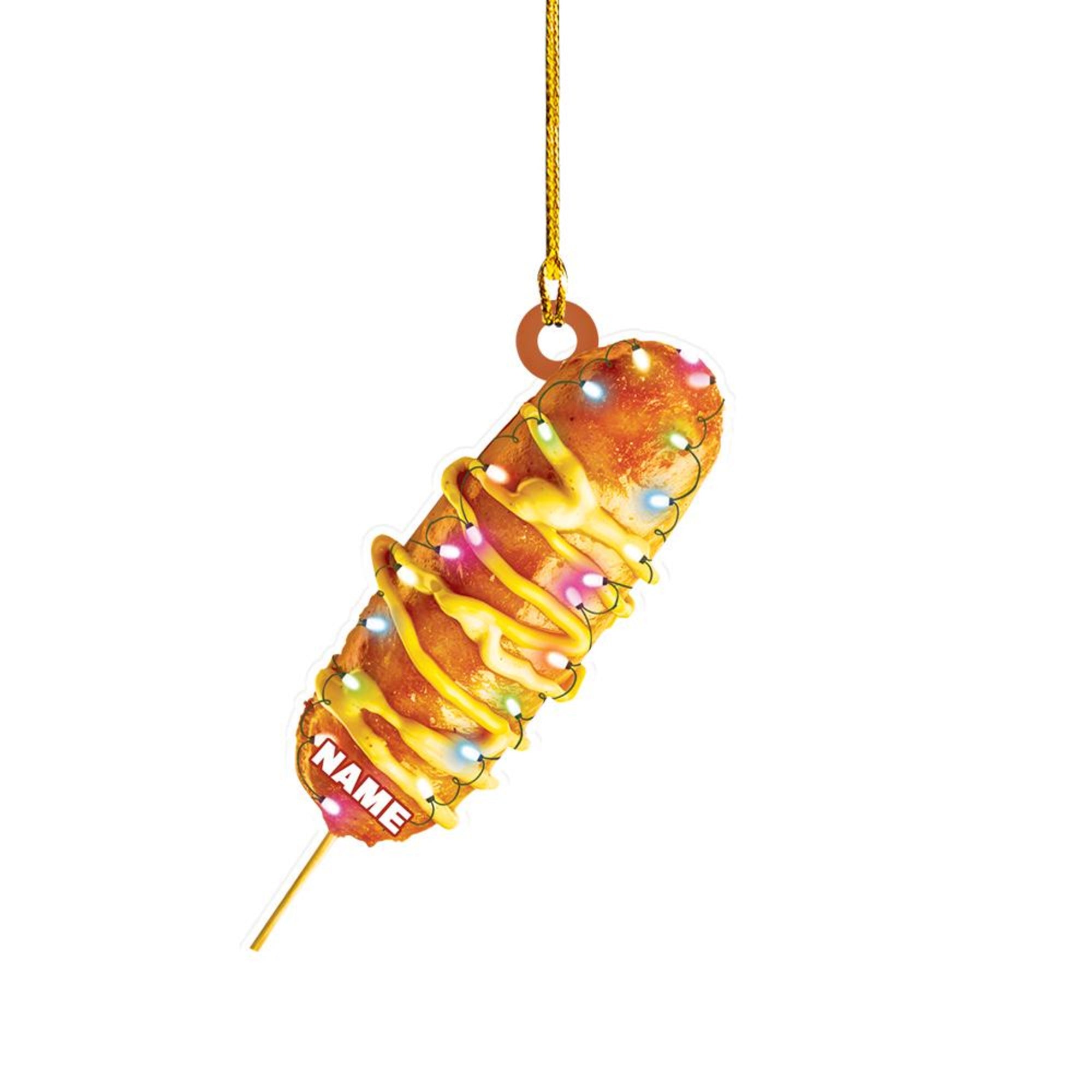 Personalized Corn Dog Ornament, 2D Flat Corn Dog Christmas Gift, Corn Dog Car Decor, Xmas Corn Dog Lover Gift, Food Lover Gift