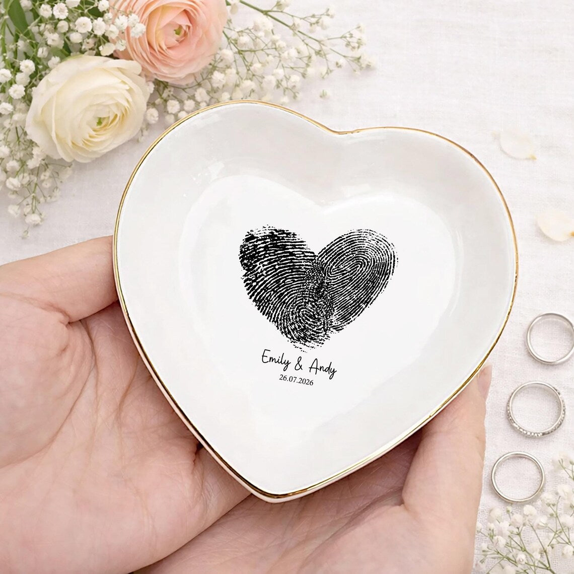 Personalized Fingerprint Jewelry Dish, Custom Fingerprint Ring Dish, Bridesmaid Gifts, Engraved Jewelry Dish, Birthday Gift for Her