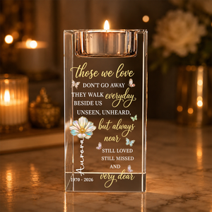 Light Up Memorial Flowers Personalized Crystal Candle Holder