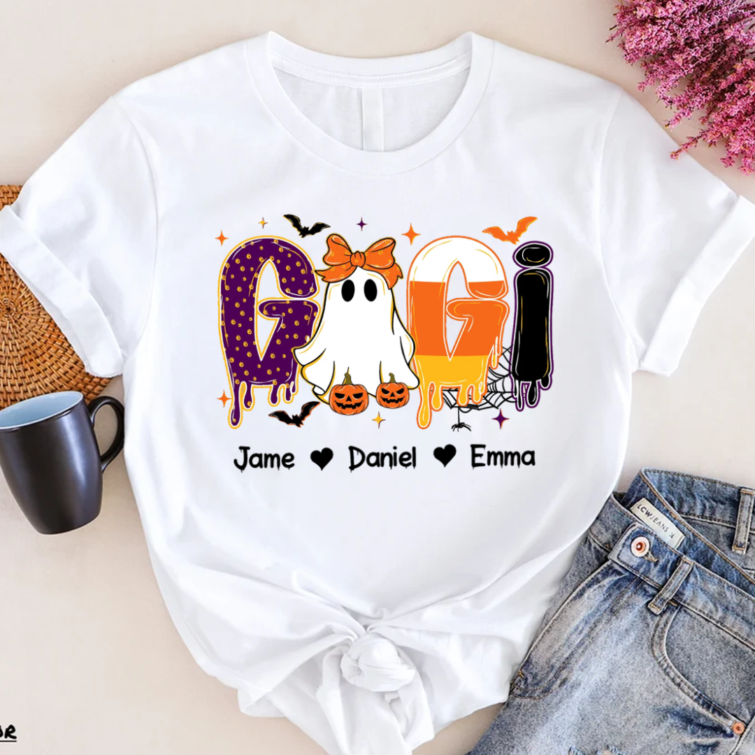Preppy Halloween Gigi Cute Ghost Grandma and Grankids Shirt - Personalized Apprel - Gift For Grandma, Halloween Gift