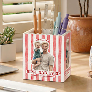Personalized Best Dad Ever Photo Building Pen Holder, Custom Dad And Kids Photo Building Block, Father s Day Gift, New Dad Gift