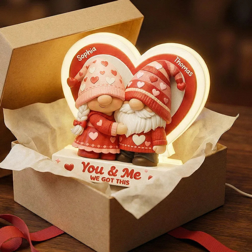 Eternal Love Gnome Couple - Personalized Acrylic Light Box - Valentine's Day Gift For Couple, For Him, For Her