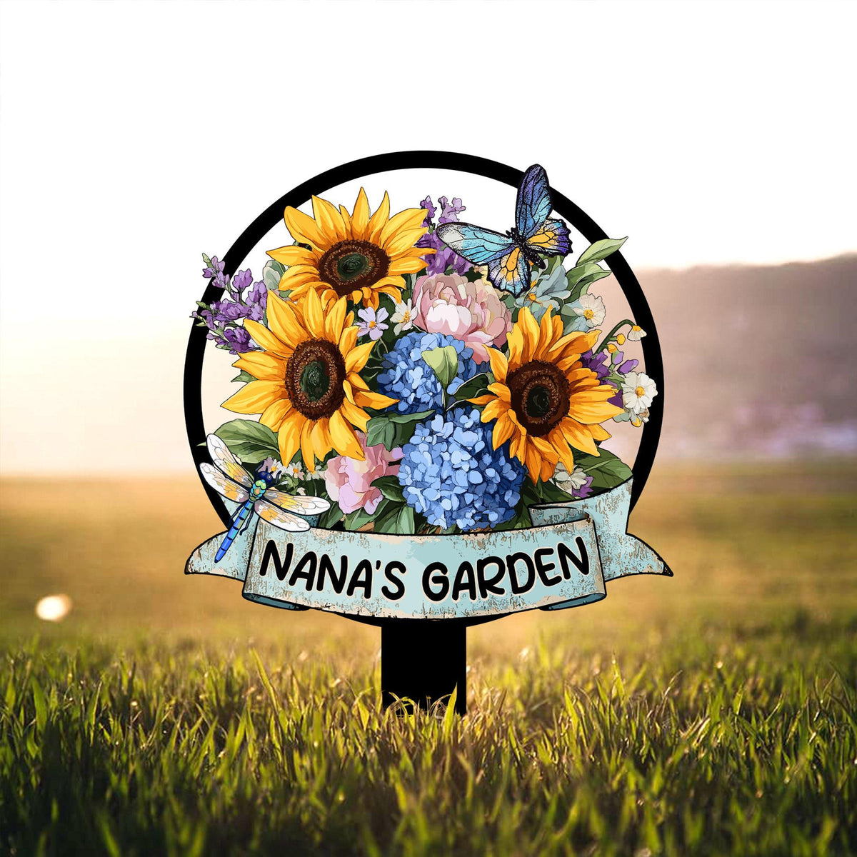 Nana's Garden Sunflower & Butterfly - Personalized Cut Metal Sign - Gift For Grandma, Gardening Gift