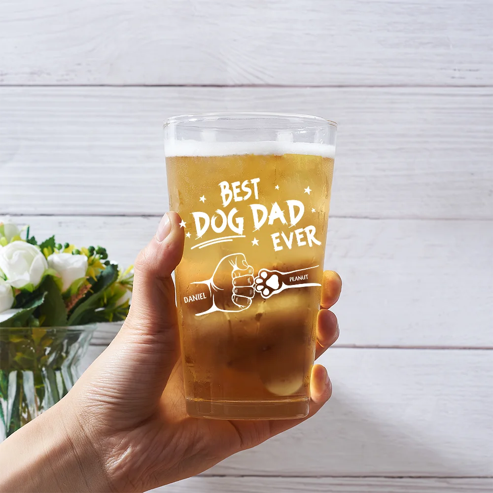 Best Dog Dad Cat Dad Ever - Personalized Beer Glass - Gift For Dog Dad, Cat Dad, Father's Day Gift