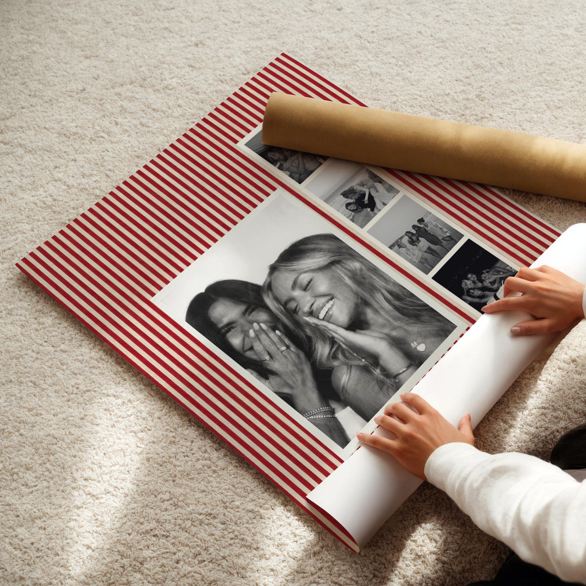 Custom Photo Collage Bestie Gift, Personalized Multi Photo Print, Red Striped Wall Art, Best Friend Gift