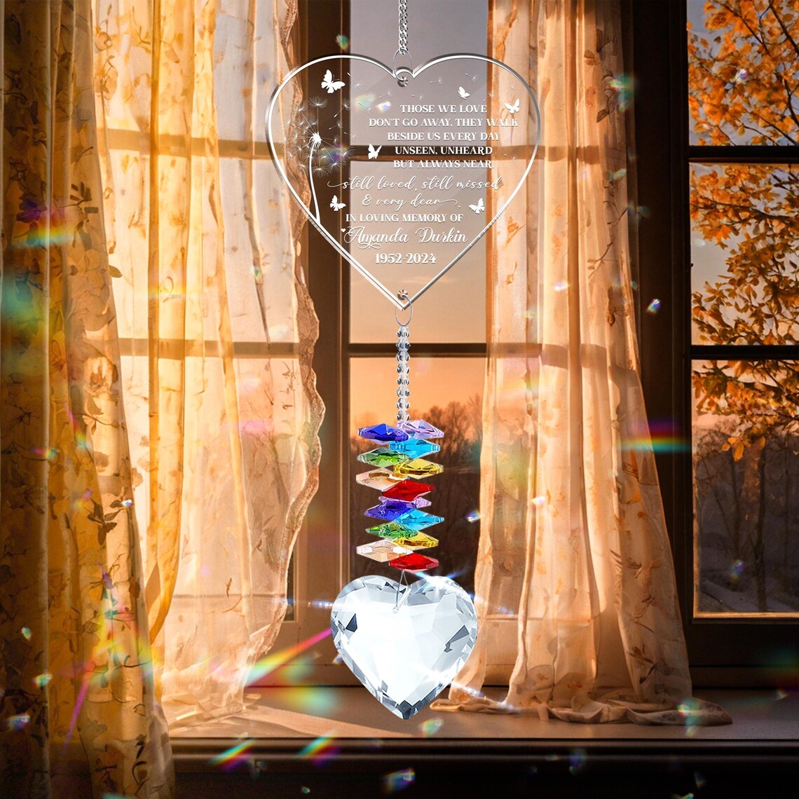 Memorial Crystal Suncatcher, Sympathy Gift for Loss of Mom Grandma Dad Grandpa, Those we love don't go away Memorial Suncatcher