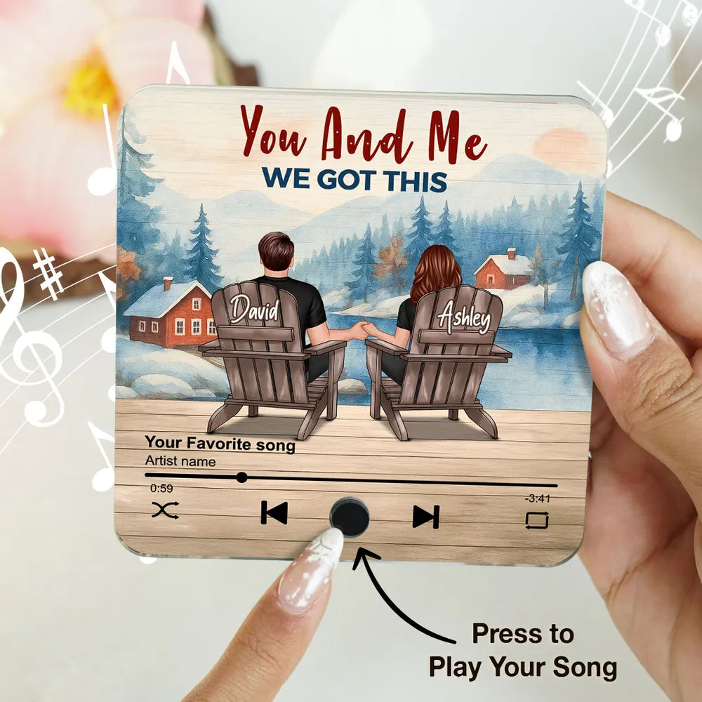 Peaceful Lakeside Forest Scene Sitting Couple - Personalized Music Magnet - Valentine's Day Gift For Couple