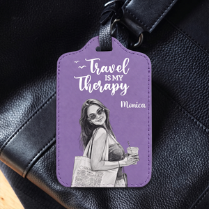 Custom Photo Bold Sketch Couple Besties Dog Cat Funny Portrait - Personalized Leather Luggage Tag