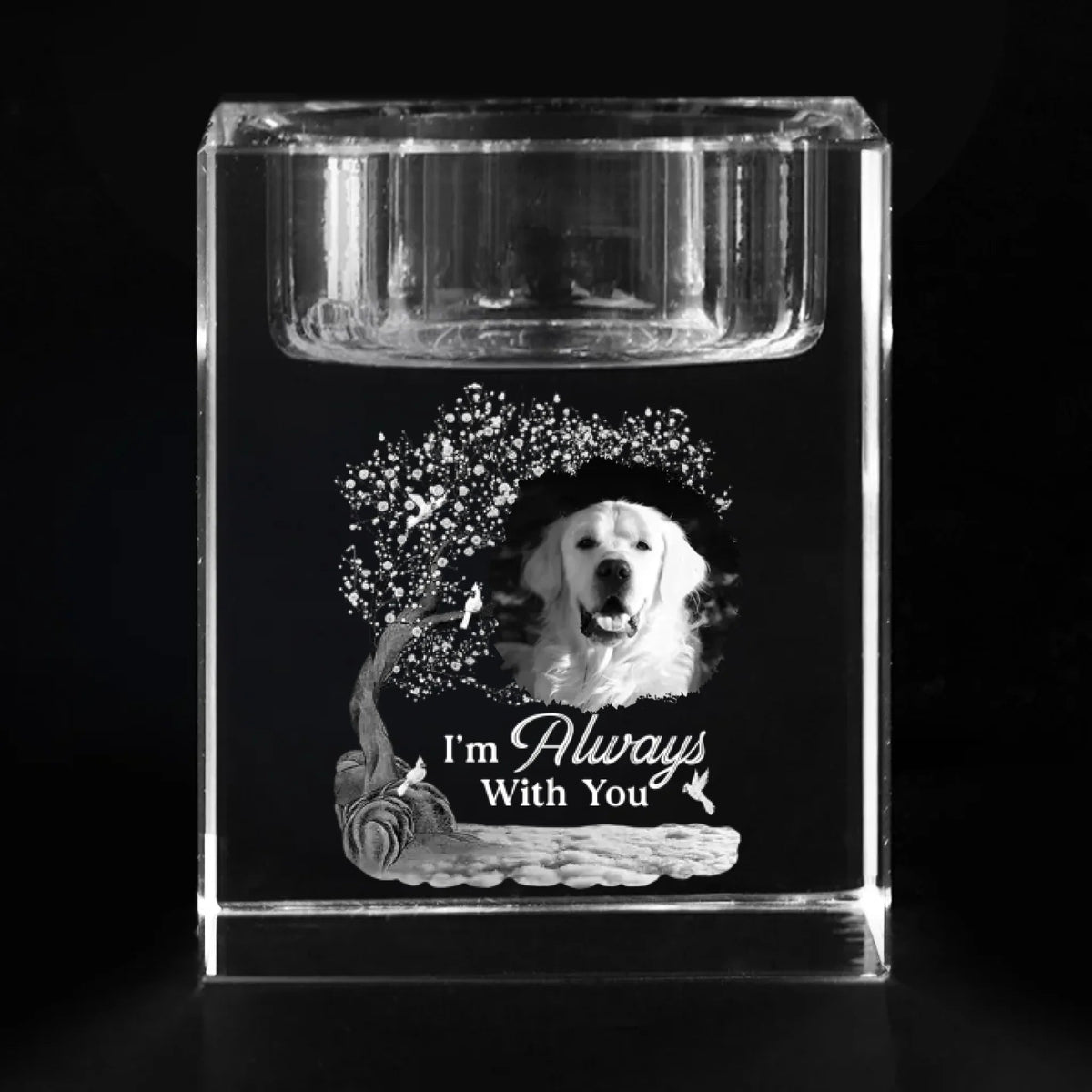 I'm Always With You Custom Pet Photo - Personalized Crystal Candle Holder - Pet Memorial