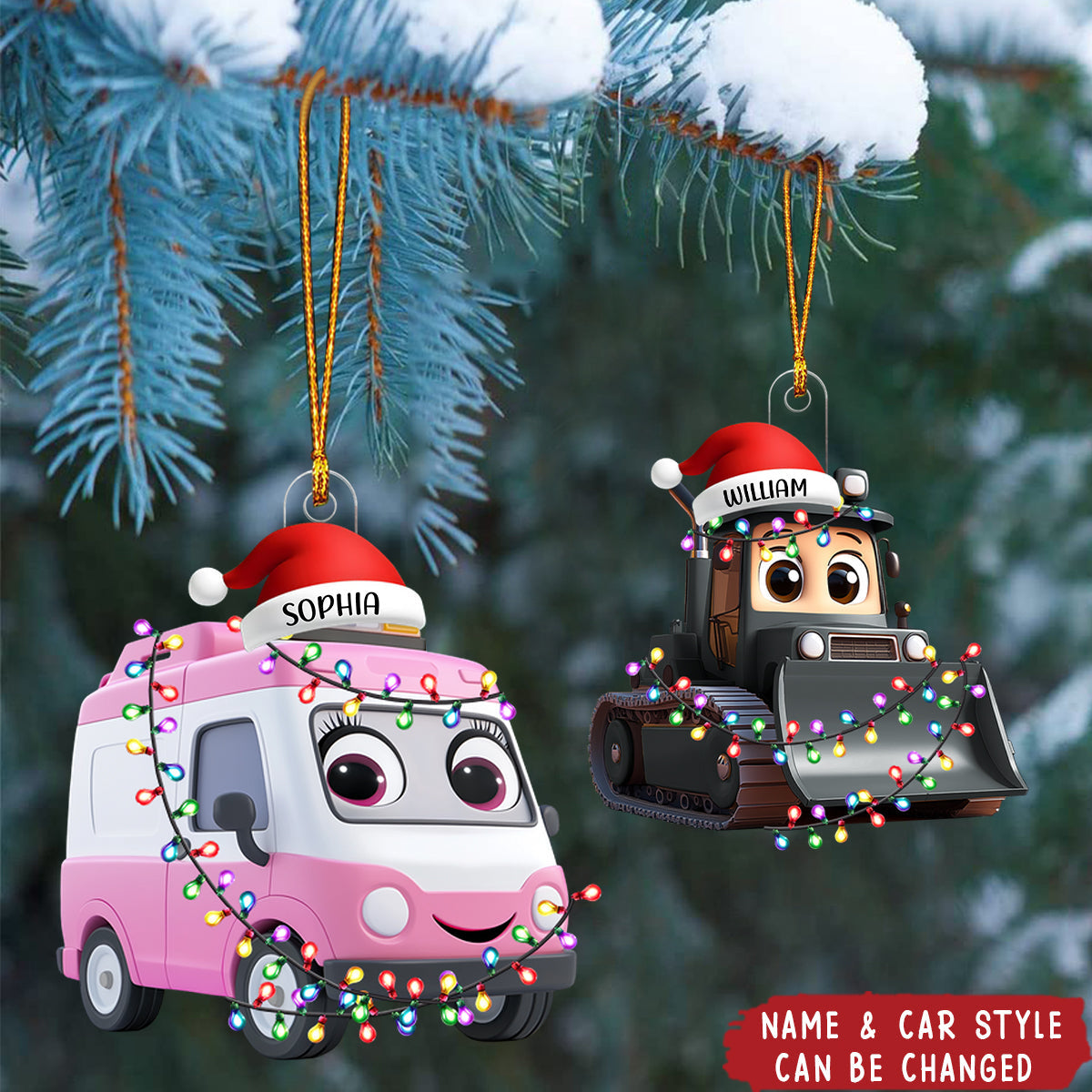 Cute Cartoon Vehicles - Personalized Acrylic Ornament - Christmas Gift For Kids