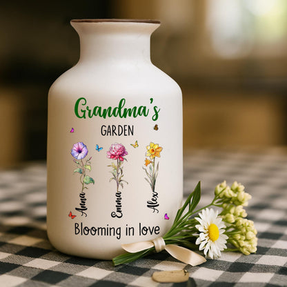 Grandma's Garden, Personalized Grandma Flower Vase, Custom Family Name Pottery Vase, Mother s Day Gift, Grandma s Garden Floral Keepsake