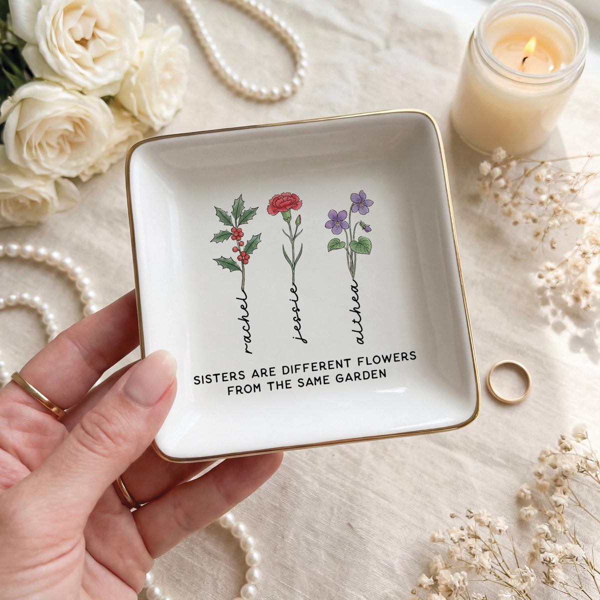 Sister Gift Jewelry Dish| Personalized Flower Ring Holder | Birthday Gift for Sister