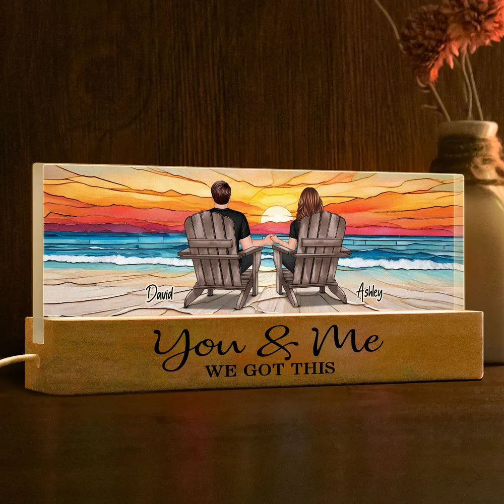 Couple Beach Landscape - Personalized 3D LED Light Wooden Base - Gift For Couple, Anniversary Gift