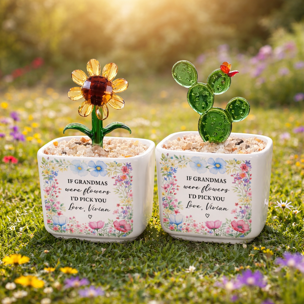 Personalized Glass Tulip Flower Pot for Mom Grandma, Mother's Day Gift Ideas, Glass Figurines Gift for her