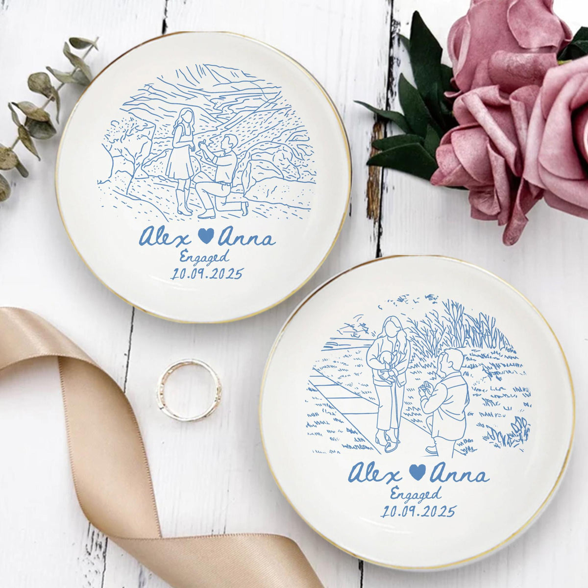 Personalized Couple Portrait Ring Dish, Engagement Gift, Wedding Gift For Bride, Handmade Custom Photo Ring Dish, Custom Photo Jewelry Tray