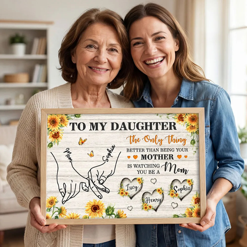 Sunflower To My Daughter Mom And Daughter Holding Hands Custom Kids Names - Personalized Canvas - Mother's Day Gift For Daughter