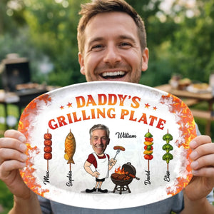 Dad Grandpa With His Grilling Plate - Personalized Platter - Gift For Dad, Grandpa, Father's Day Gift