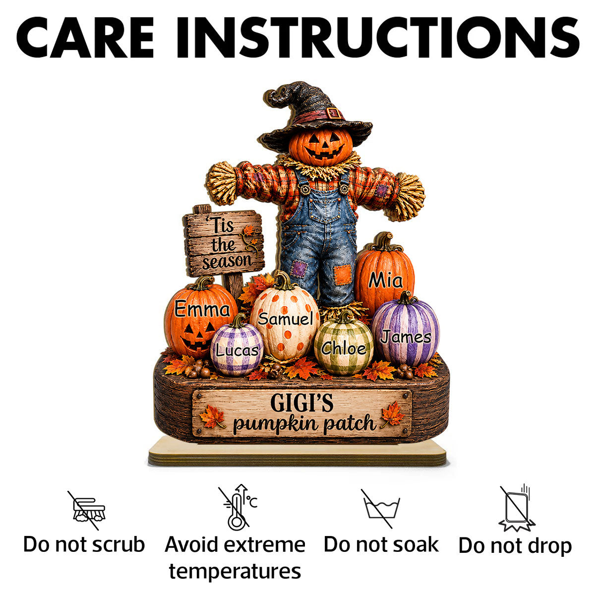 Grandma's Pumpkin Patch Scarecrow - Personalized 2-Layered Wooden Plaque - Halloween Fall Decor for Her