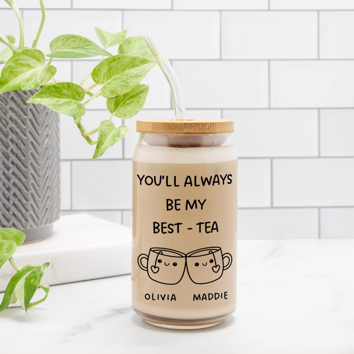 Best-tea Gift, Custom Bestie Glass Tumbler, Personalized Best Friend Gift, Friendship Cup, Long Distance Gift