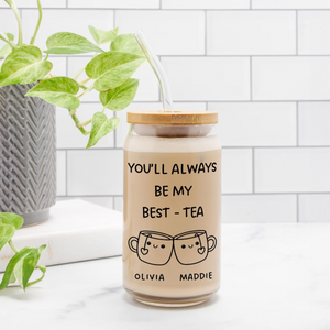 Best-tea Gift, Custom Bestie Glass Tumbler, Personalized Best Friend Gift, Friendship Cup, Long Distance Gift