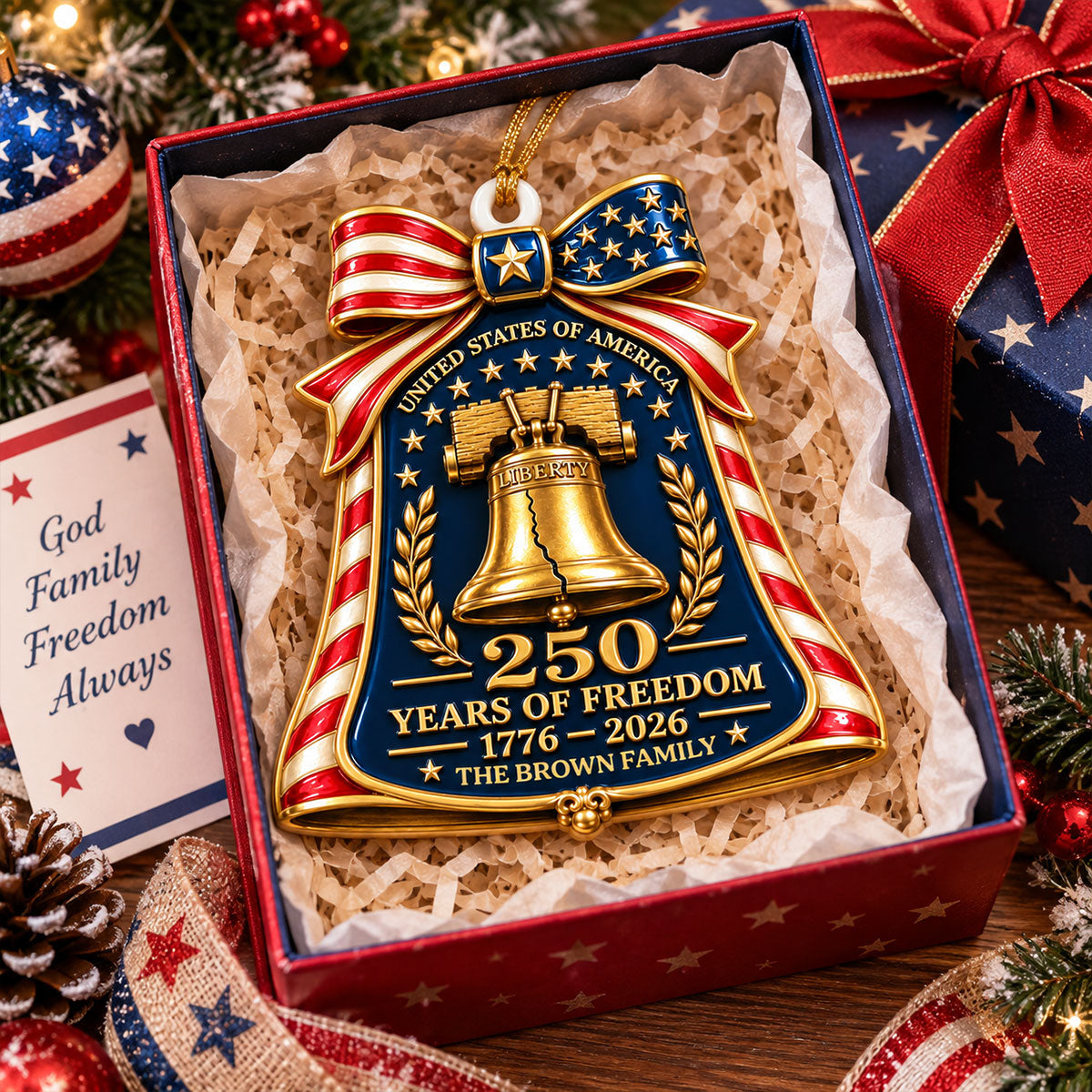 USA 250 Years Of Freedom Bell Anniversary - Real 3D Raised Ornament