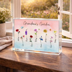 Birth Month Flower Gift For Grandma - Personalized Acrylic Plaque - Gift For Mom Grandma, Mother's Day Gift