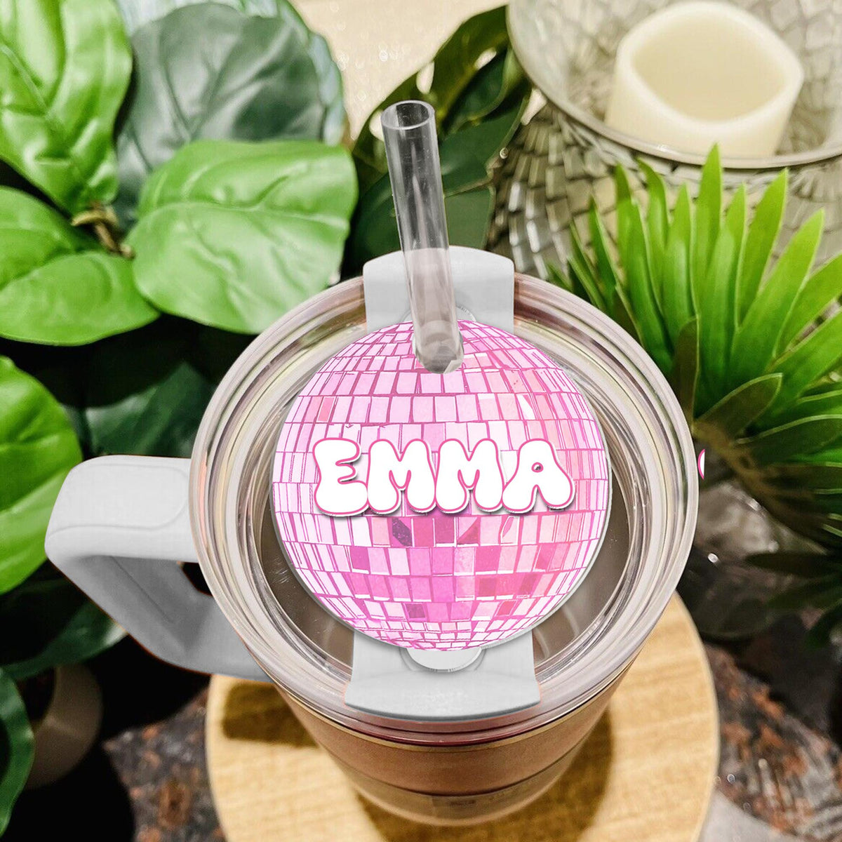 Personalized Disco Ball Tumbler Name Tag, Tumbler Plate Topper, Custom Name Tumbler Tag For Her