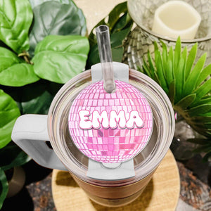 Personalized Disco Ball Tumbler Name Tag, Tumbler Plate Topper, Custom Name Tumbler Tag For Her