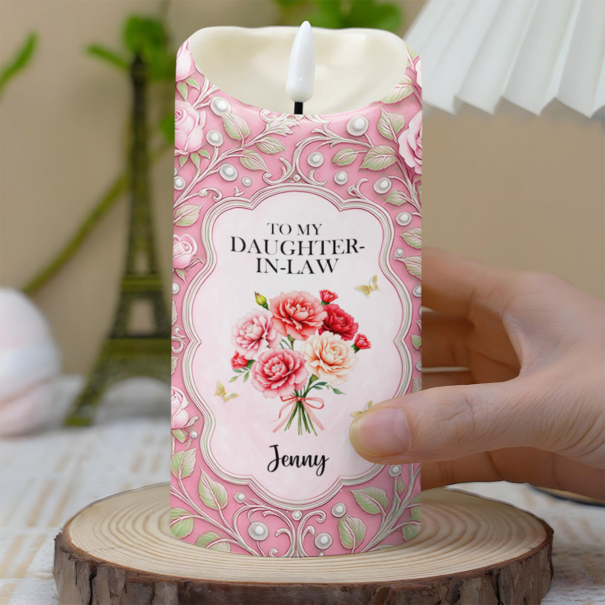 To My Daughter-In-Law, Gift Of Life, Flowers and Butterflies, Custom LED Candle, Gift For Daughter-In-Laws