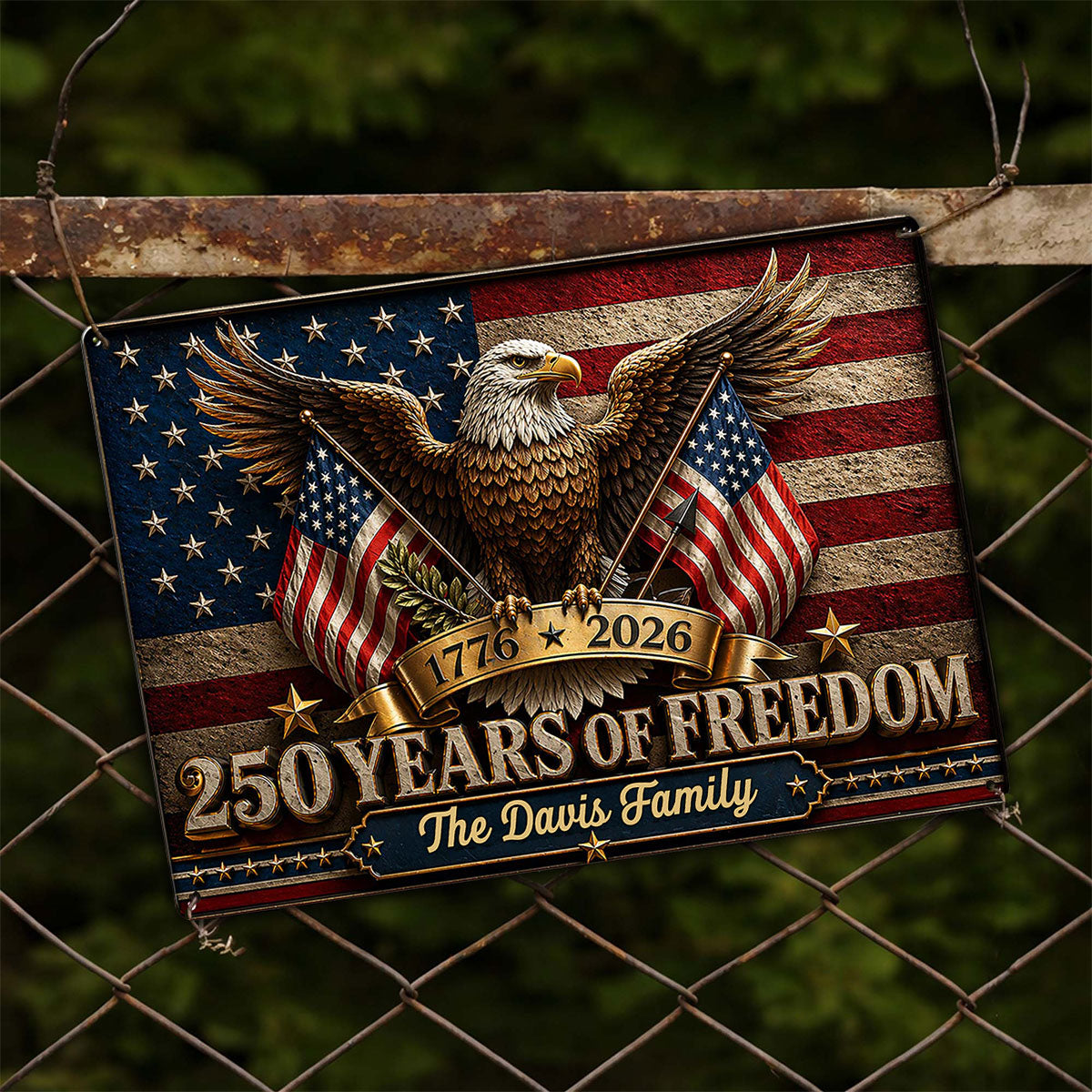 America 250th Anniversary Eagle - Personalized Metal Sign - 250th Anniversary America Patriotic, Family Decoration