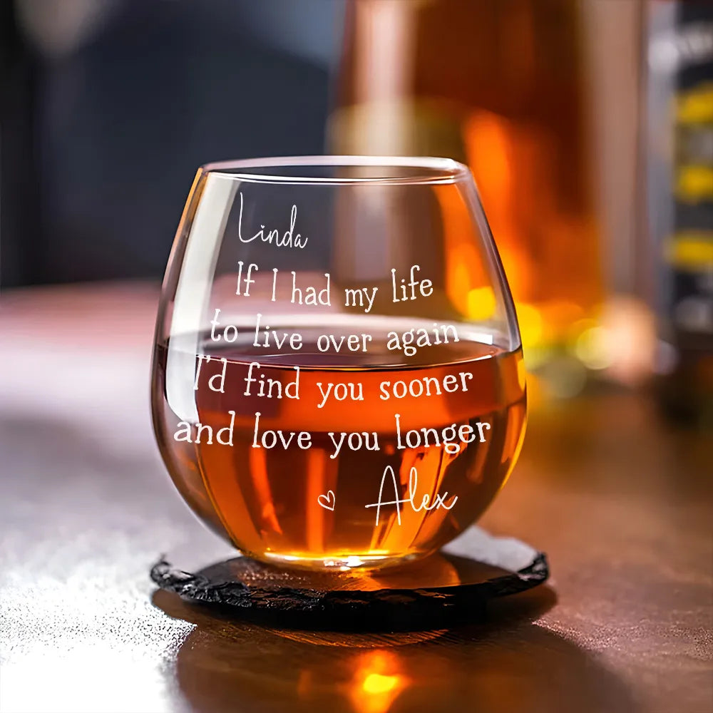 Find You Sooner And Love You Longer - Personalized Wine Glass - Anniversary Gift, Valentine's Day Gift For Couple