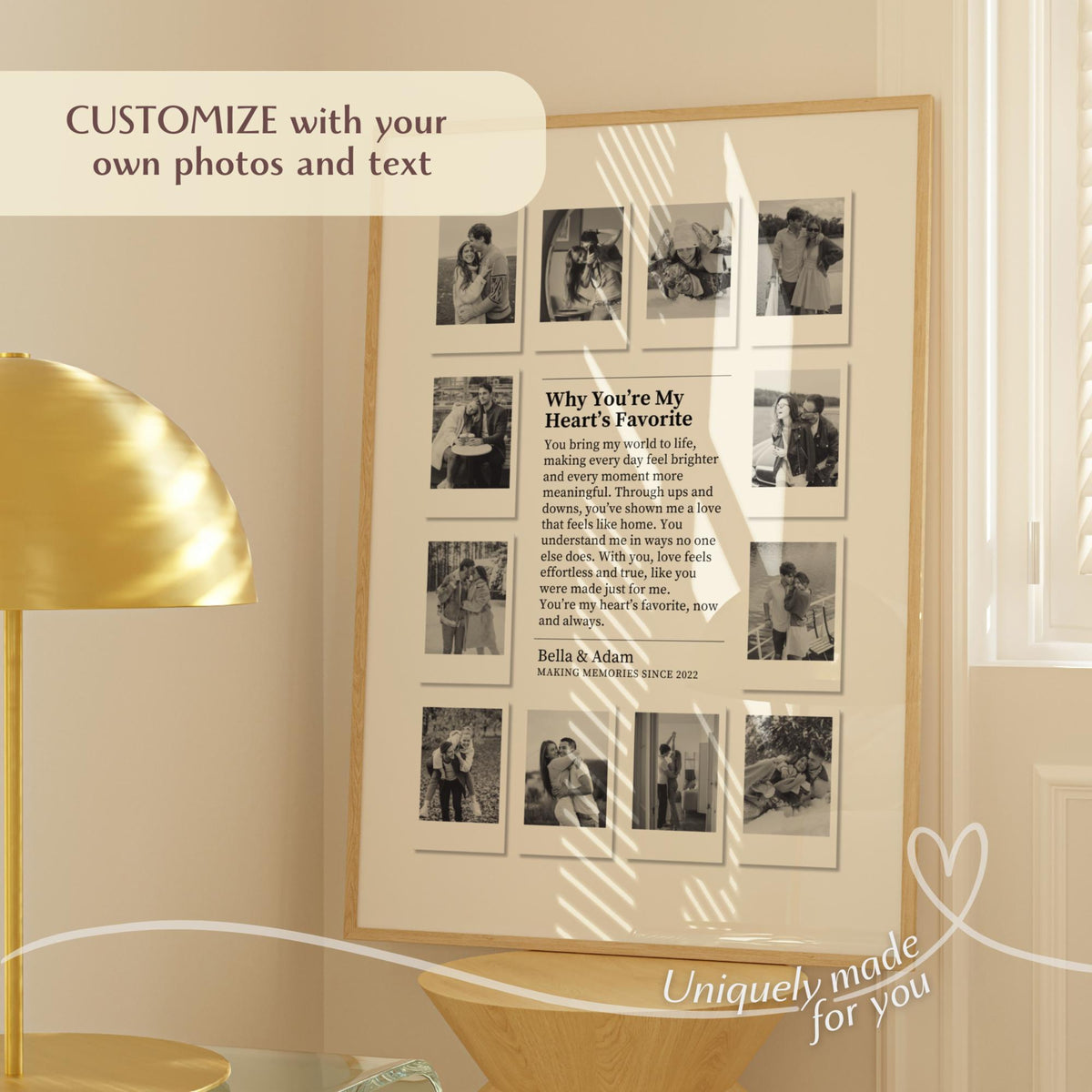 Custom Polaroid Photo Frame - Personalized Canvas - Gift For Couple, Valentines Day Gift
