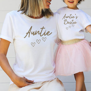 Personalized Auntie and Bestie Matching Shirt, Gift for Aunt Uncle Nephew and Niece, Custom Names Family Gift Set