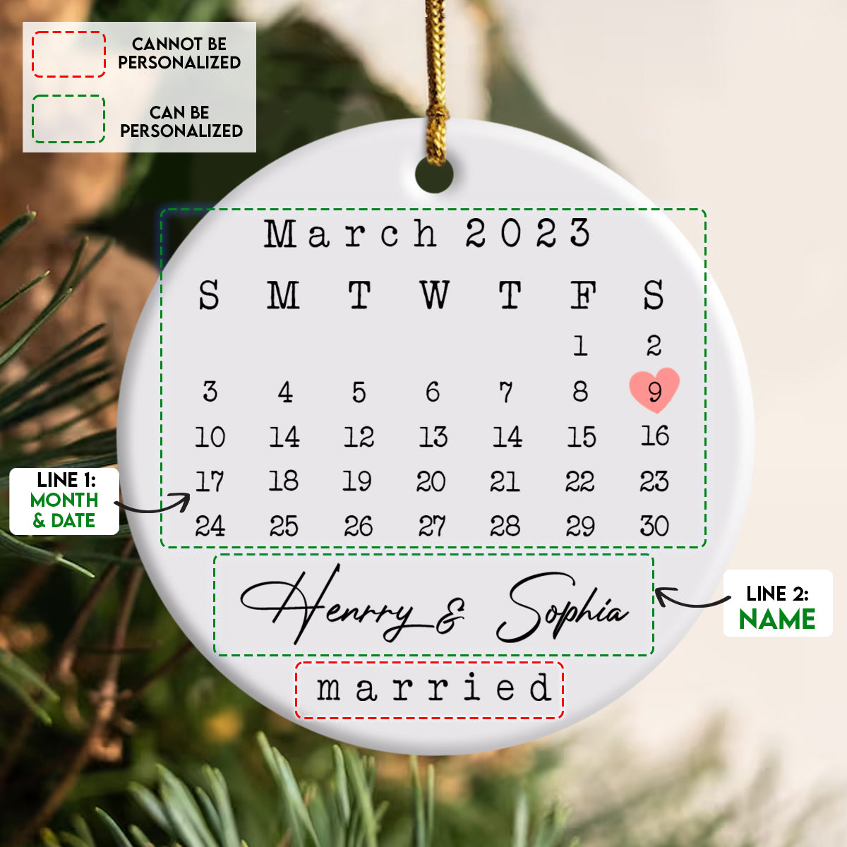 Married Wedding Date - Personalized Ornament - Christmas Gift