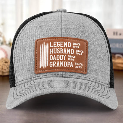 Legend Husband Daddy Papa Custom Year - Personalized Leather Label Net Hat - Gift For Dad, Grandpa, Father's Day Gift