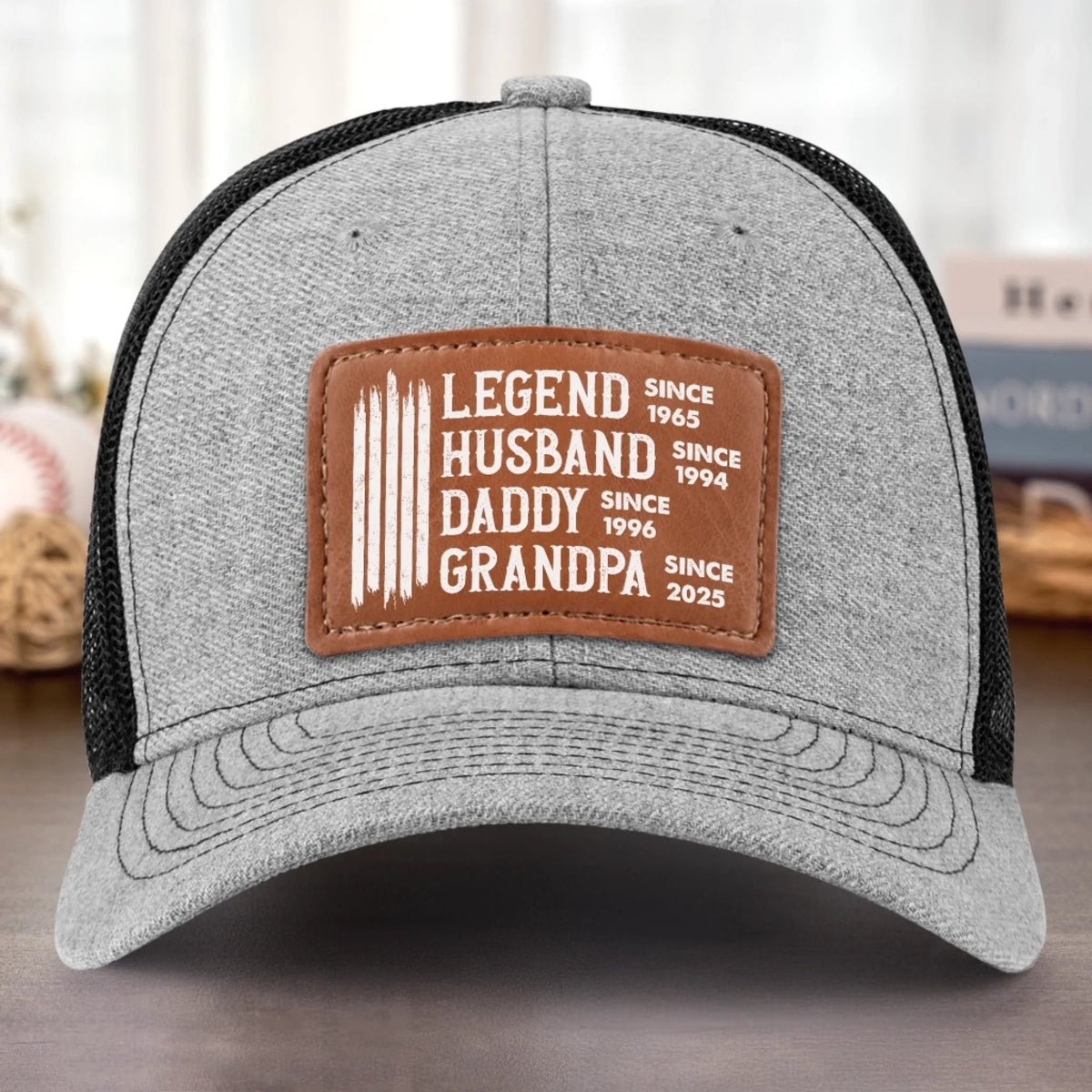 Legend Husband Daddy Papa Custom Year - Personalized Leather Label Net Hat - Gift For Dad, Grandpa, Father's Day Gift