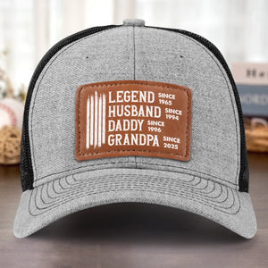 Legend Husband Daddy Papa Custom Year - Personalized Leather Label Net Hat - Gift For Dad, Grandpa, Father's Day Gift