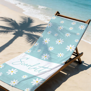 Custom Fashionable Daisy Floral Beach Towel, Pool Towel for Family, Signature Beach Towel For Kids, Tropical Vacation Gift, Beach Lover's Gifts