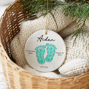 Sea Glass Effect Baby Footprint Christmas Gift for New Parents, Newborn - Real 3D Raised Ornament