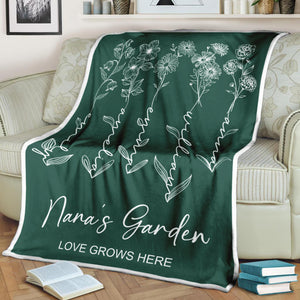 Grandma's Garden Love Grows Here - Personalized Blanket - Gift For Grandma