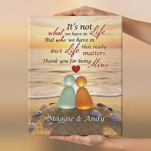 Custom Sea Glass Couple Canvas, Personalized Beach Sunset Anniversary Gift, Wedding Keepsake