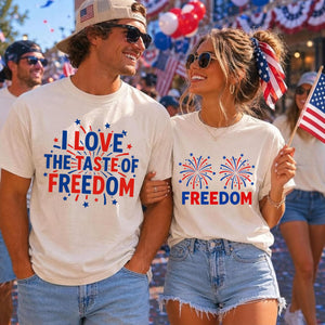 Comfort Colors Funny 4th Of July Couples Shirts, I Love The Taste of Freedom Couples Matching Tee, Fireworks Shirt, Patriotic Husband Wife