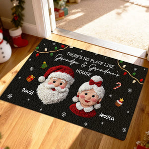 No Place Like Grandma Grandpa Santa Claus - Personalized Doormat - Faux Yarn Effect Christmas Decor, Gift for Grandparents