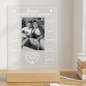 10 Reasons Why I Love You - Personalized 3D LED Light With Wooden Base - Sweet Gift For Couples