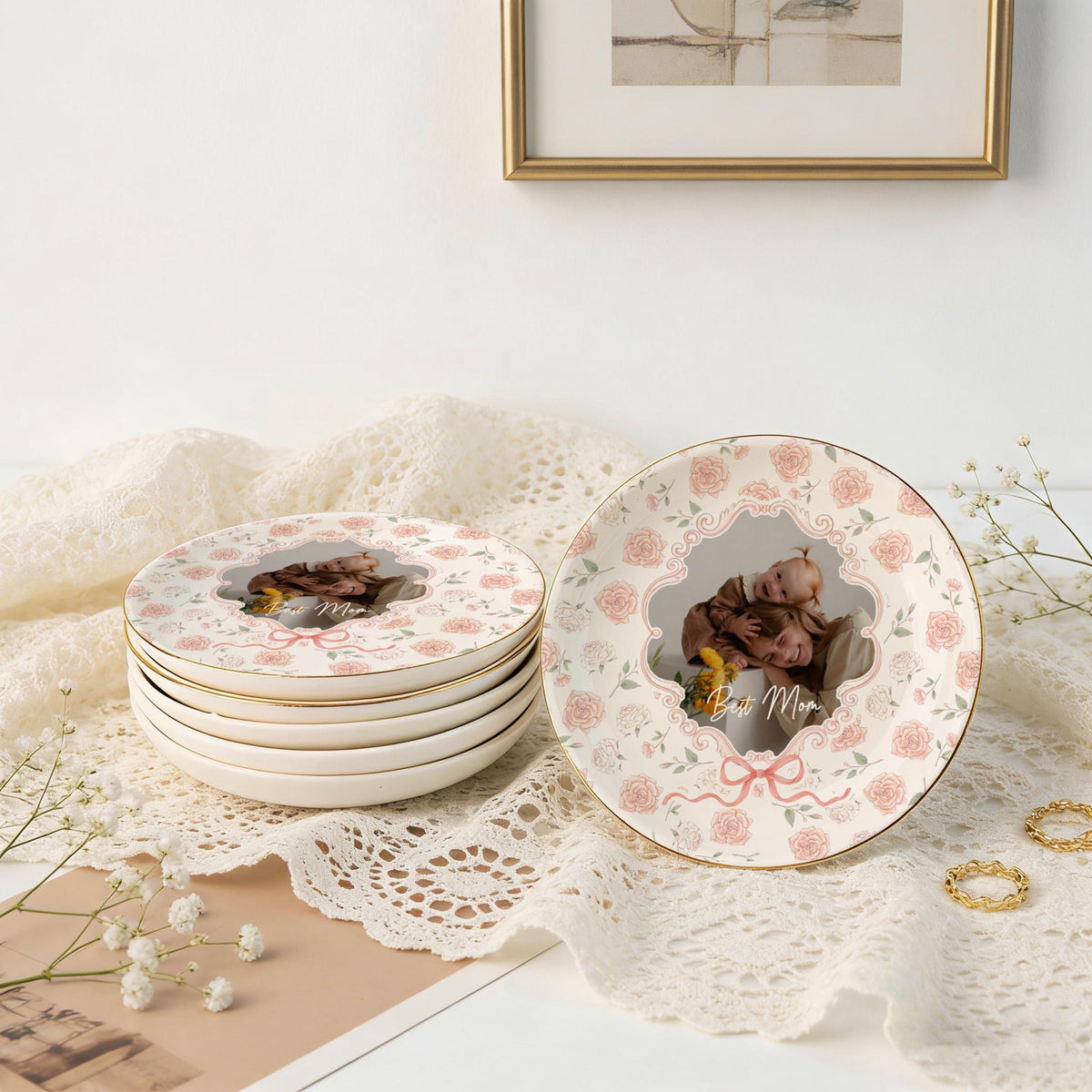 Mom's Photo Ring Dish, Personalized Photo Ring Holder for Best Mom, Mothers Day Jewelry Dish, Birthday Keepsake for Mom
