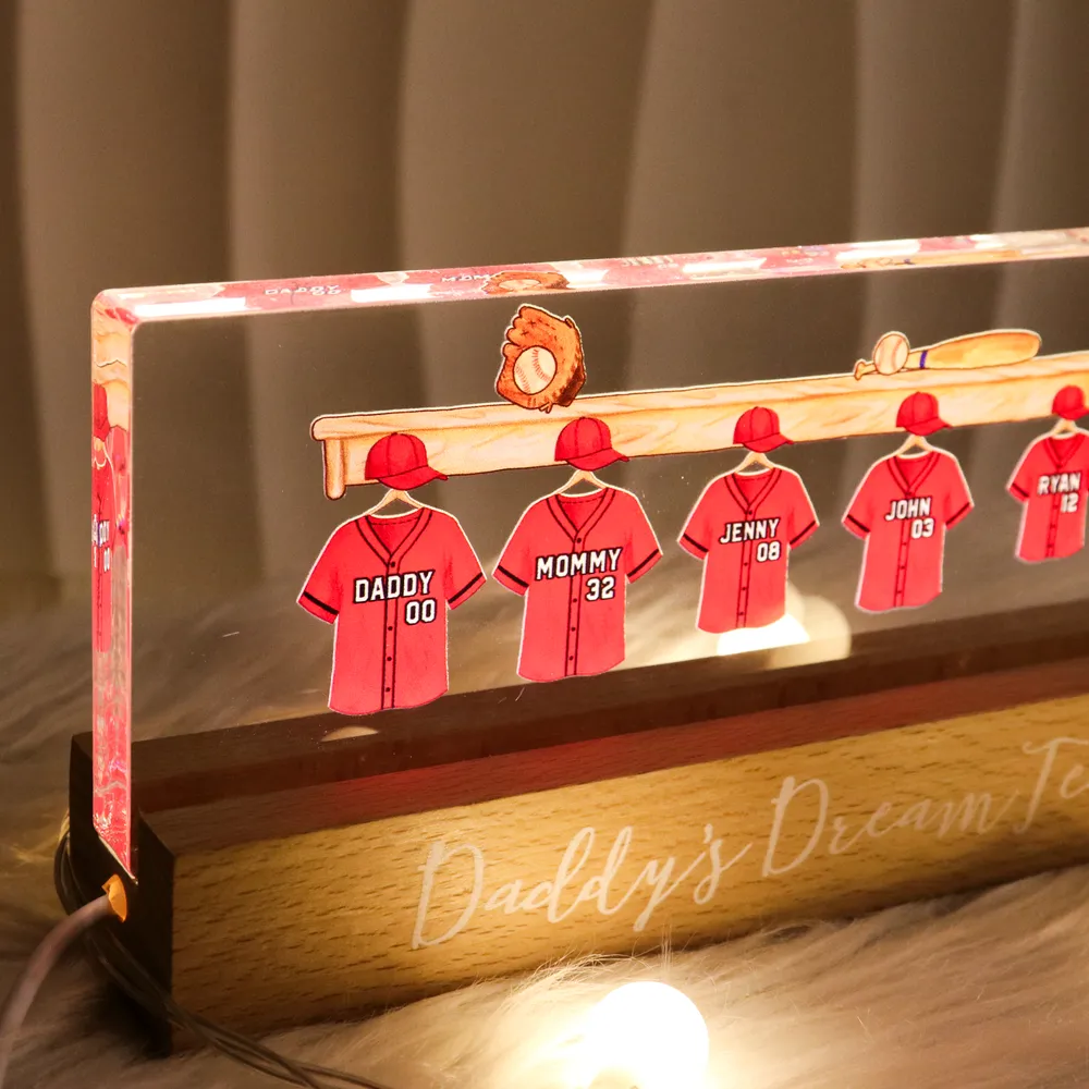 Daddy's Baseball Dream Team - Personalized 3D LED Light Wooden Base - Gift For Dad, Father's Day Gift Idea