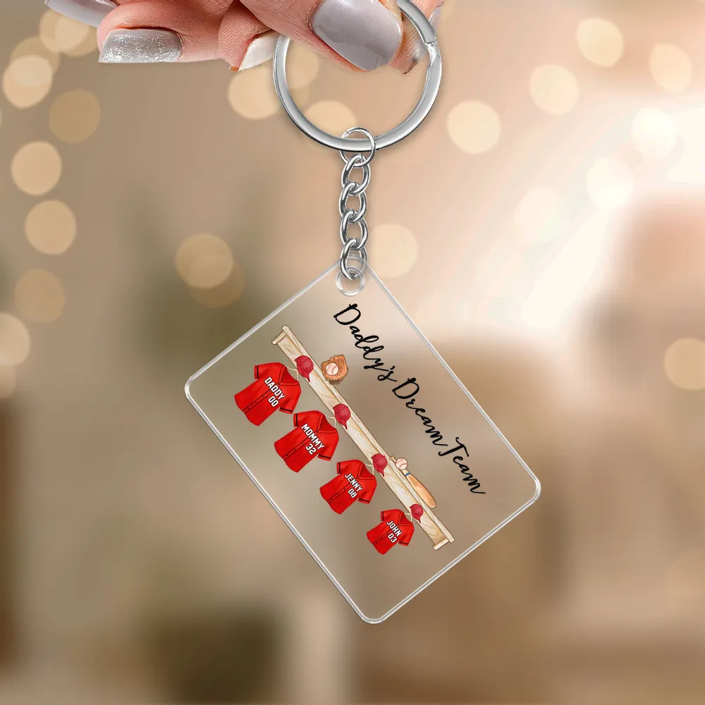 Daddy's Baseball Dream Team - Personalized Acrylic Keychain - Gift For Dad, Father's Day Gift Idea